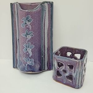 VTG Bay Pottery Ceramic Wall Pocket & Candle Holder Set
